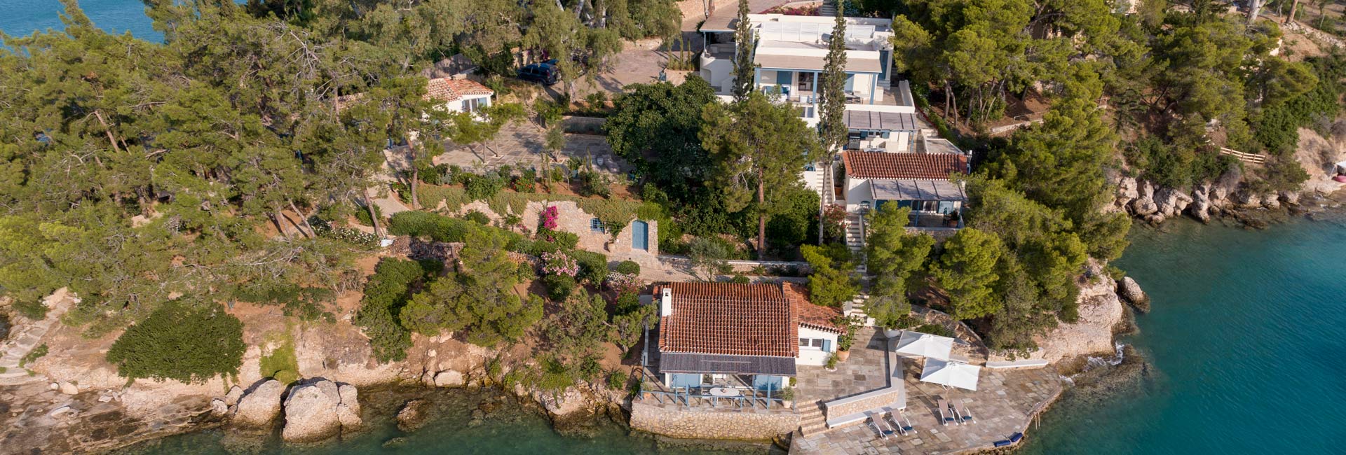 Luxury Villa Santa Maria | Porto Heli Greece all houses & sections from above, drone image